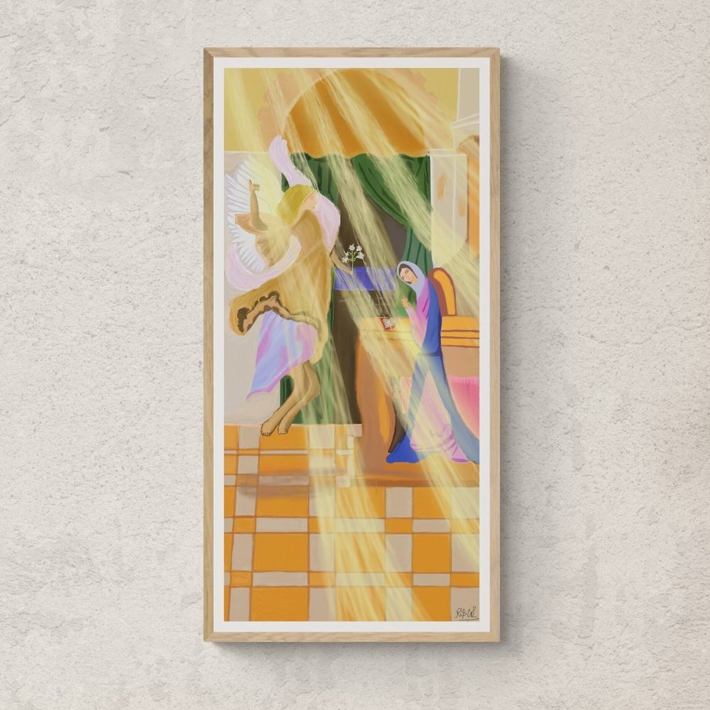 Virgin Mary & Angel | Christian Modern Wall Art Decor | Minimalist Digital Print